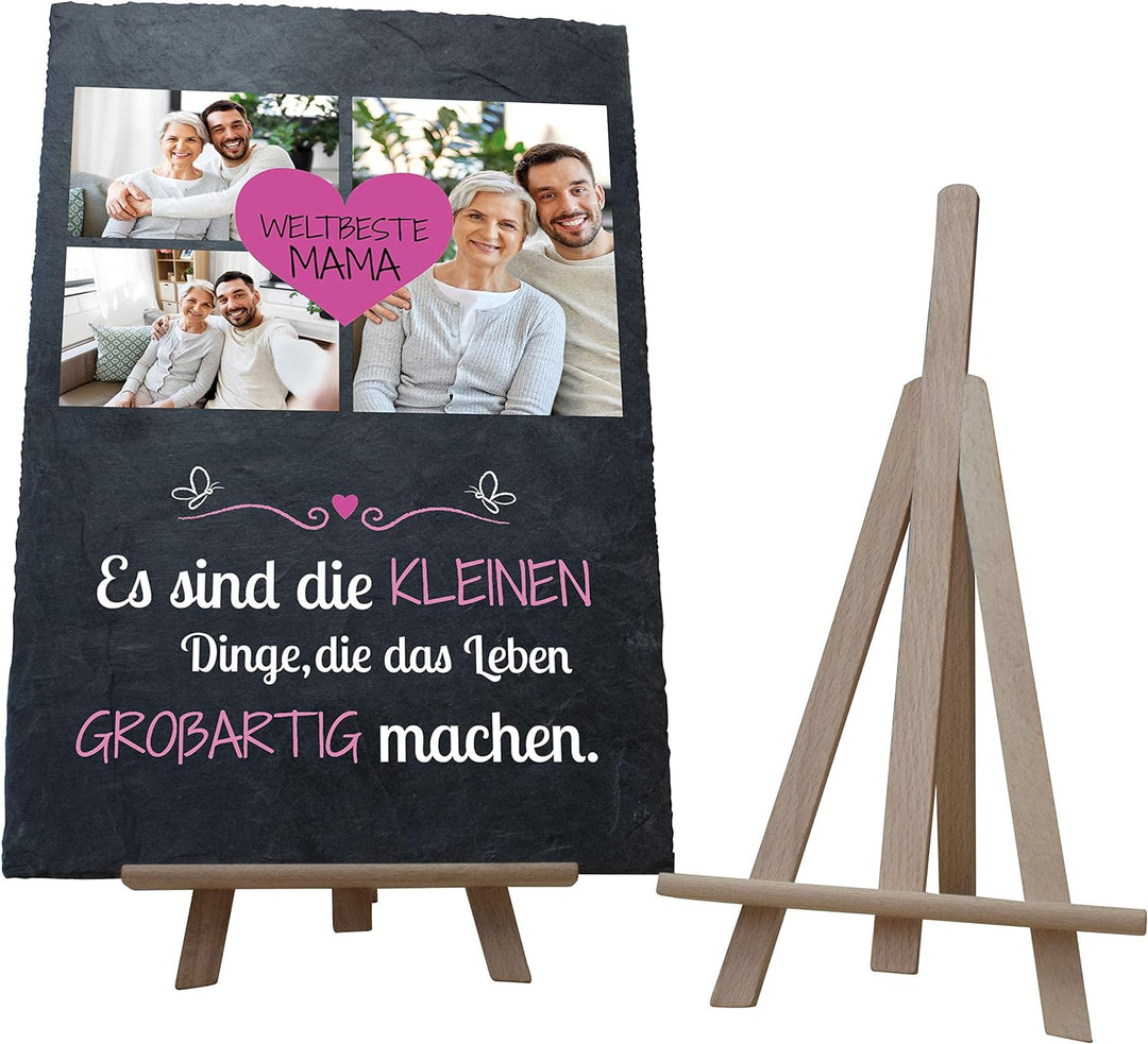 wandmotiv24 Schiefertafel Beste Mama, Personalisiert mit Ihren Farbfotos, Aufstellschild 3 Motive in