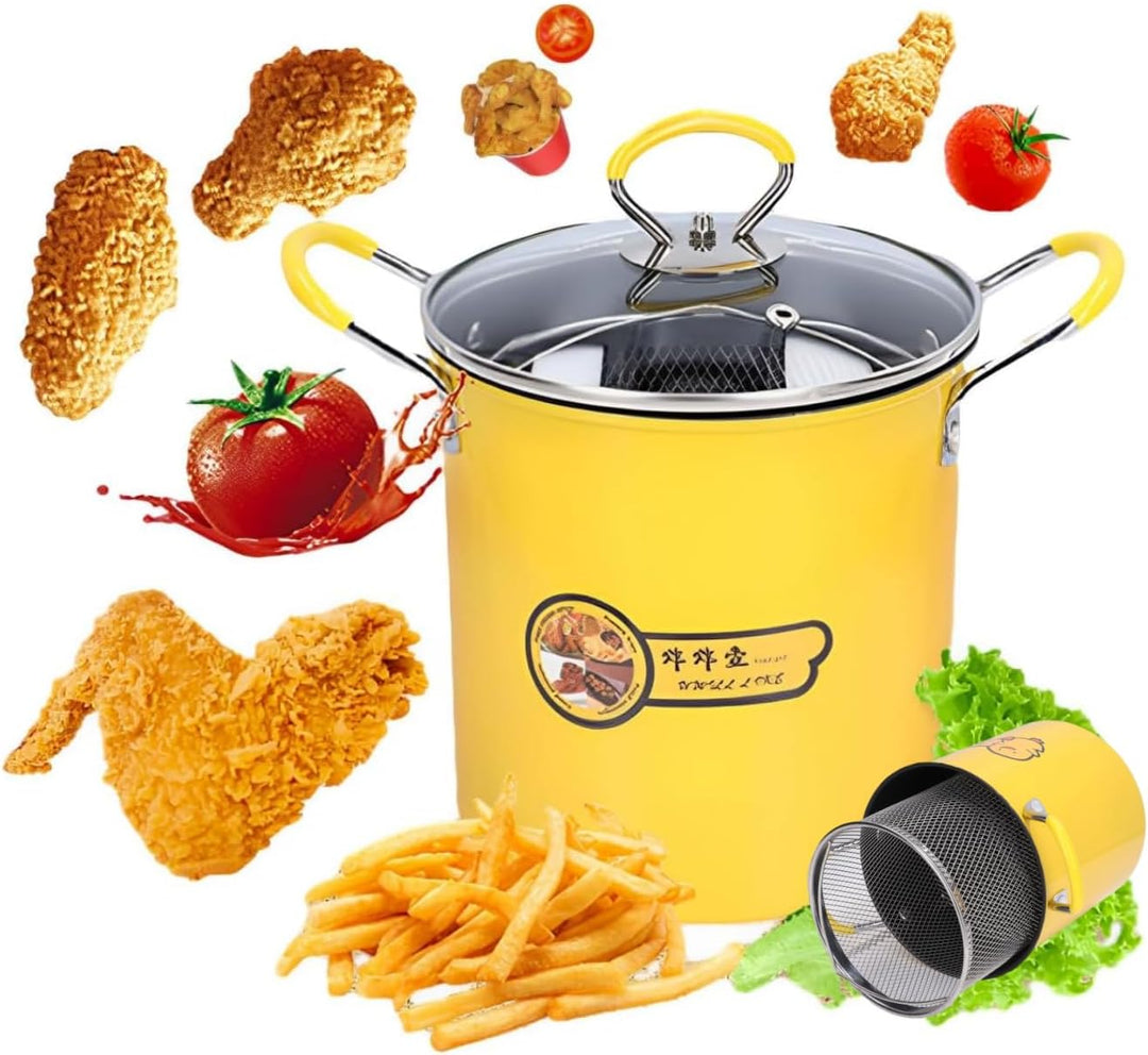 Topyond 3 L Frittiertopf Friteuse aus Edelstahl, Mini Fritteuse Mit Öl, Tiefe Ölfritteuse Im Japanis