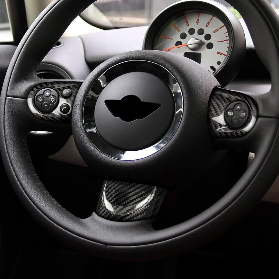 KUNGKIC Kohlefaser-Auto-Lenkrad-Tasten-Aufkleber für Mini Cooper R55 Clubman R56 R57 Zubehör Schwarz