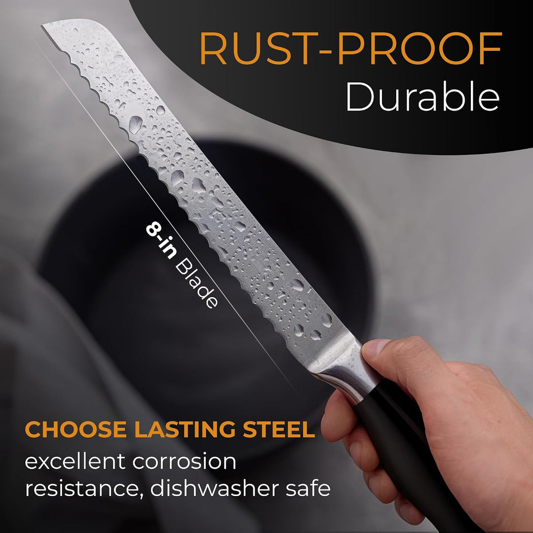 Orblue Brotmesser aus Edelstahl mit Wellenschliff – Ultrascharfes Profi Küchenmesser, Ideal für Brot