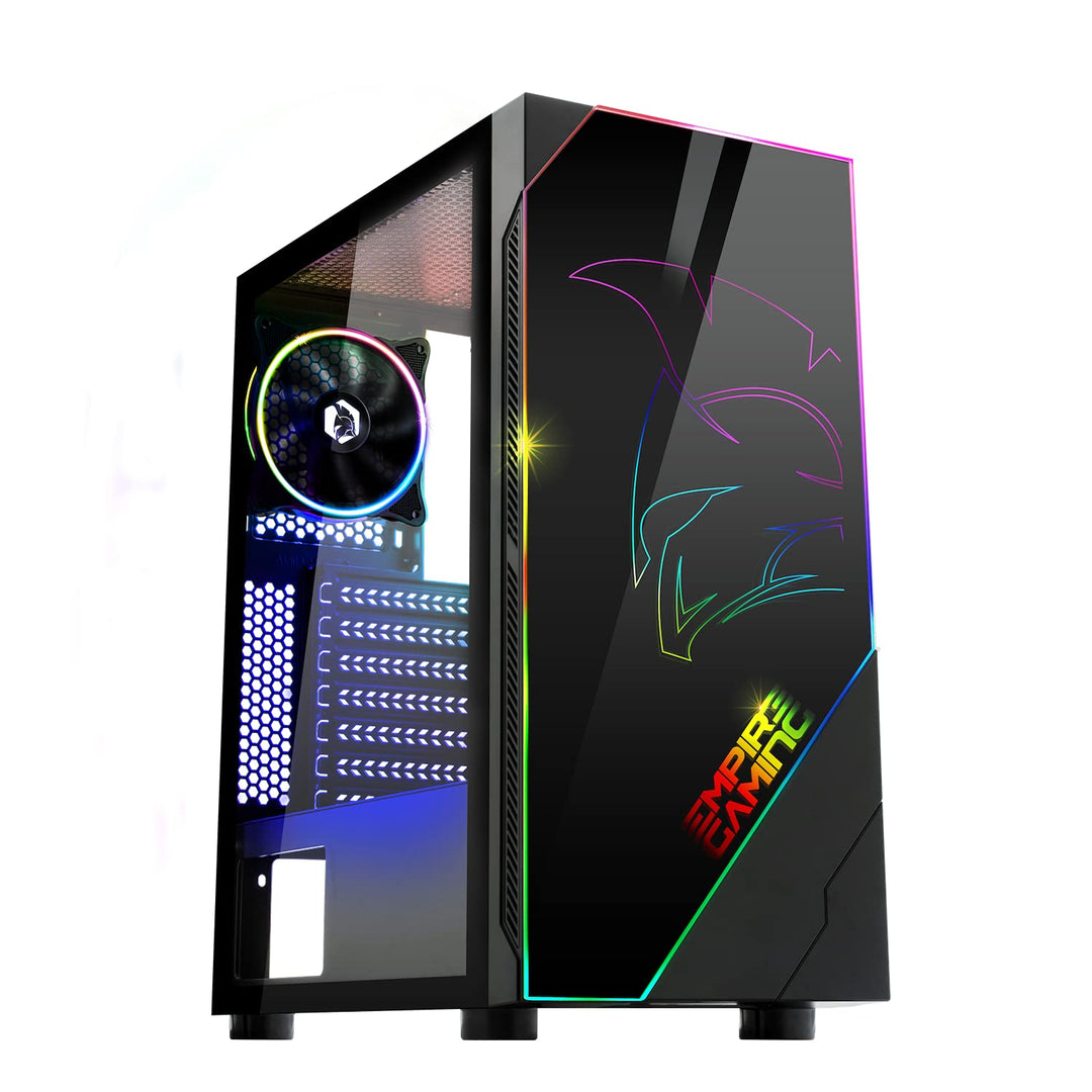 EMPIRE GAMING – PC Gehäuse Spartan ARGB mittelgrosser Gehäuseturm ATX – Fassade mit LED Hintergrundb