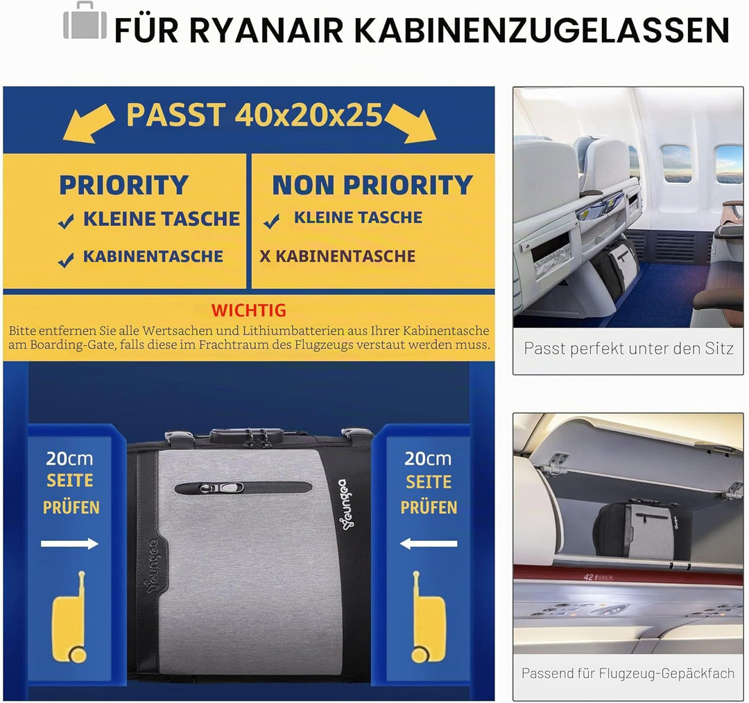 YOUNGOA Handgepäck 40x20x25 Reiserucksack Reisetasche für Ryanair Flugzeug mit LaptopFach 20L YG063