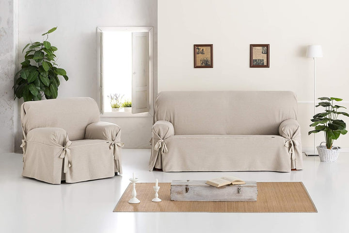 Eysa Constanza Nicht elastisch mit Krawatten Sofa überwurf 2 sitzer, Baumwolle, 01-leinen, 43 x 5 x