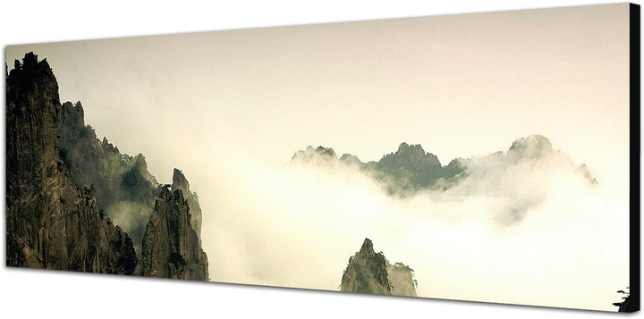 Paul Sinus Art Panoramabild auf Leinwand und Keilrahmen 120x40cm China Gebirge Berge Nebel Wolken