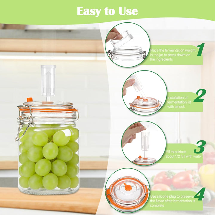 2 Stück Fermentierglas,750ml Fermentationsglas mit Deckel, Einmachglas mit Gärventi & Gewicht, Ferme