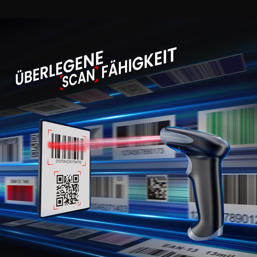 Eyoyo QR Code Scanner, 1D/2D Bluetooth Funk Barcode Scanner, 3-in-1 2.4G kabellos/USB Kabel Barcode