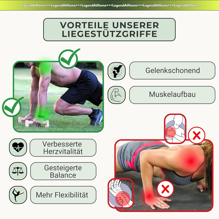 Liegestützgriffe [2er-Set] aus Buchenholz – stabile & gelenkschonende Parallettes für Push Ups, Cali