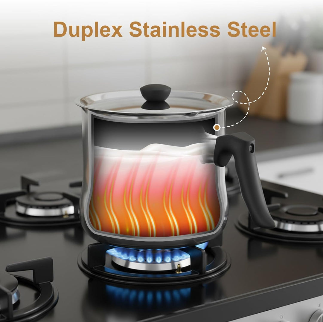 1.5l Milchtopf Induktion, Milchtopf Doppelwandig Mit Ausgiesser Und Rutschfester, Simmertopf Kochtop