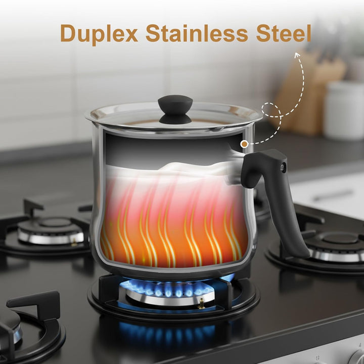 1.5l Milchtopf Induktion, Milchtopf Doppelwandig Mit Ausgiesser Und Rutschfester, Simmertopf Kochtop