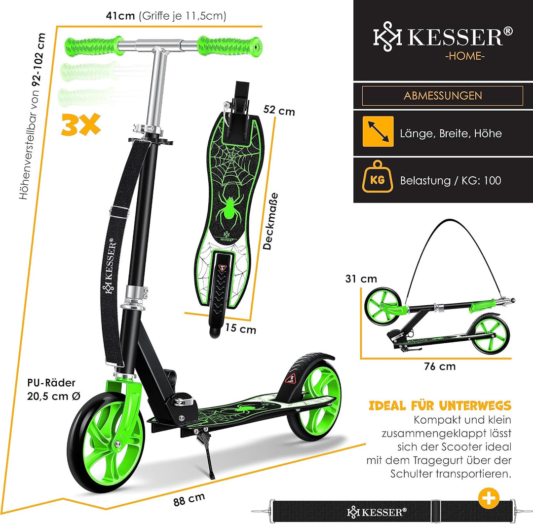 KESSER® Scooter Roller Kinderroller Cityroller Tretroller Kickroller Kickscooter 1. Spider (Green),