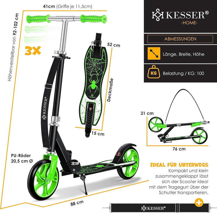 KESSER® Scooter Roller Kinderroller Cityroller Tretroller Kickroller Kickscooter 1. Spider (Green),