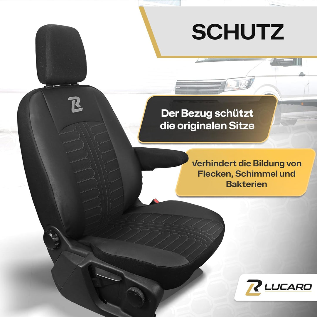 LUCARO Sitzbezüge Auto Tornado für Ford Transit 2013 und Später - Sitzbezug Set 1+2 - Grau - Auto Zu
