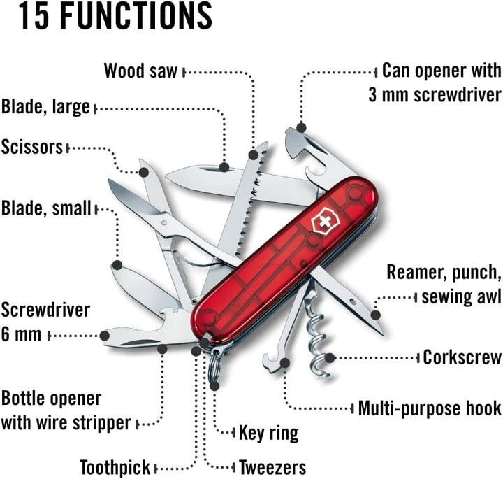 Victorinox Schweizer Taschenmesser Huntsman, Swiss Army Knife, Multitool, 15 Funktionen, Klinge, Kor