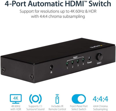 StarTech.com HDMI Switch (HDMI Port unterstützt Ultra-HD bei 4K 60 Hz, HDMI 2.0 Switch mit automatis