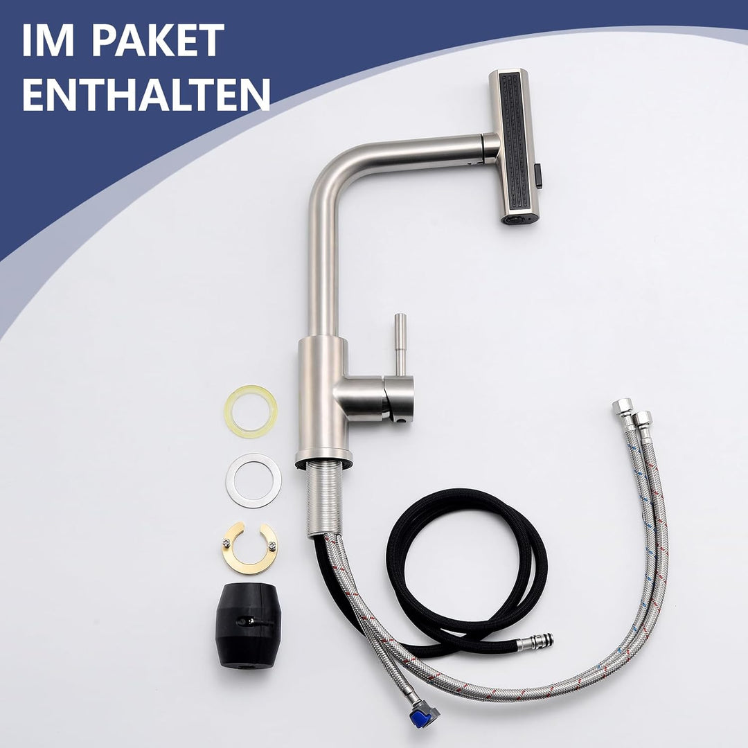 AIMADI Küchenarmatur ausziehbar,Wasserhahn Küche mit 3-Wege-Duschbrause & 38cm Schlauch, Einhebelmis