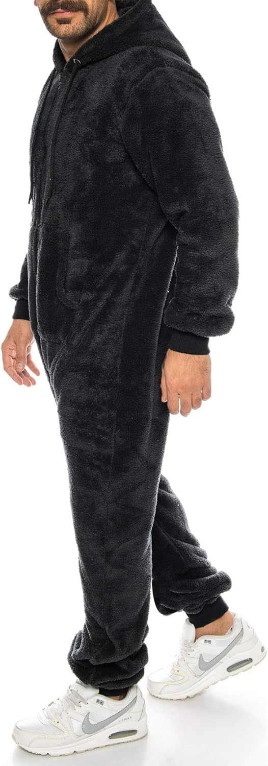 Crazy Age Teddyfleece Teddyfell Jumpsuit flauschig und kuschelig One Piece Overall warm (Schwarz(RT2