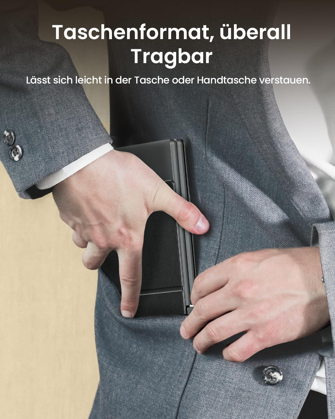ProtoArc Faltbare Kompakte Tastatur QWERTZ, XK04 Tragbare Bluetooth-Tastatur mit PU-Lederhülle, Kabe