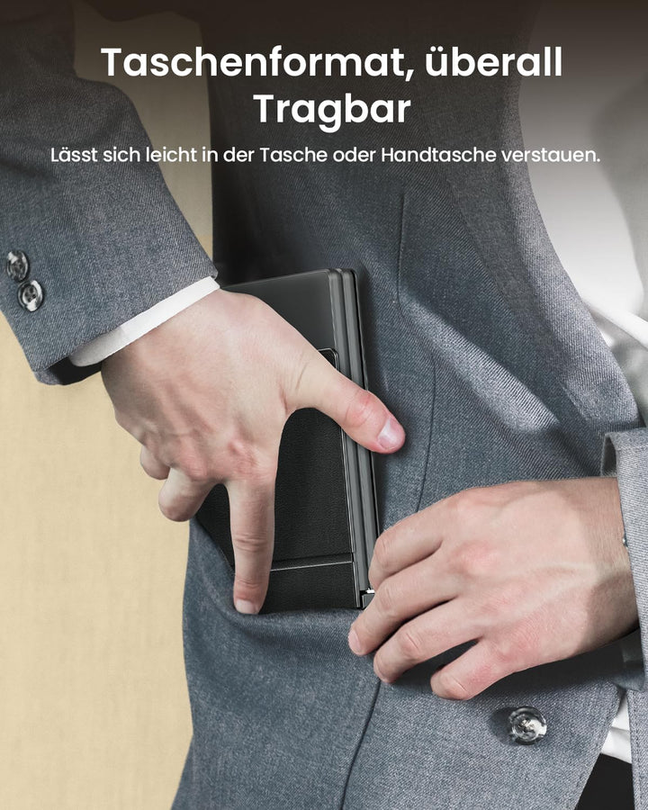 ProtoArc Faltbare Kompakte Tastatur QWERTZ, XK04 Tragbare Bluetooth-Tastatur mit PU-Lederhülle, Kabe