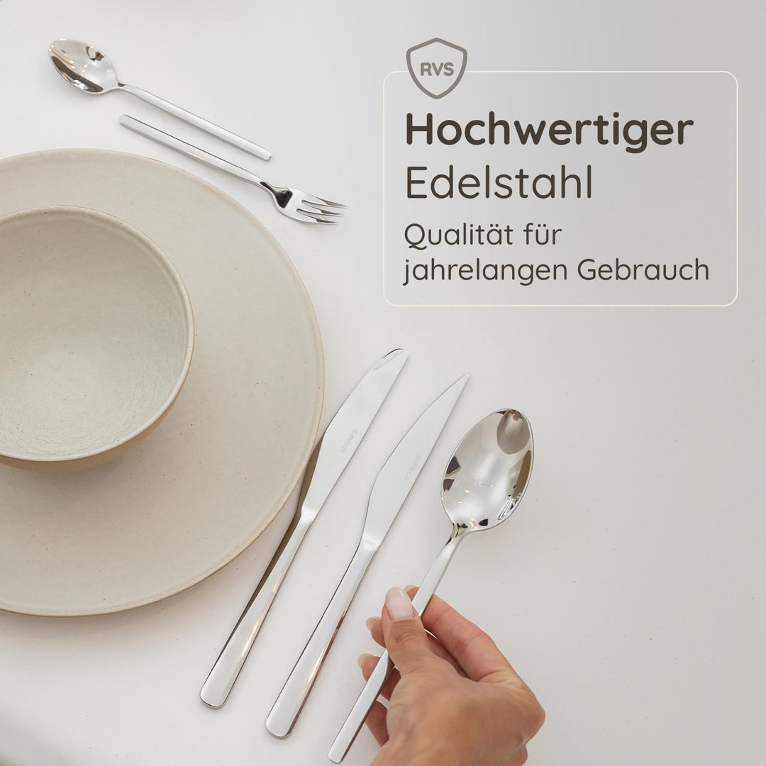 Besteckset 6 Personen Amor, 36-teilig, Edelstahl 18/0 Silber, spülmaschinenfest und rostfrei, Essbes