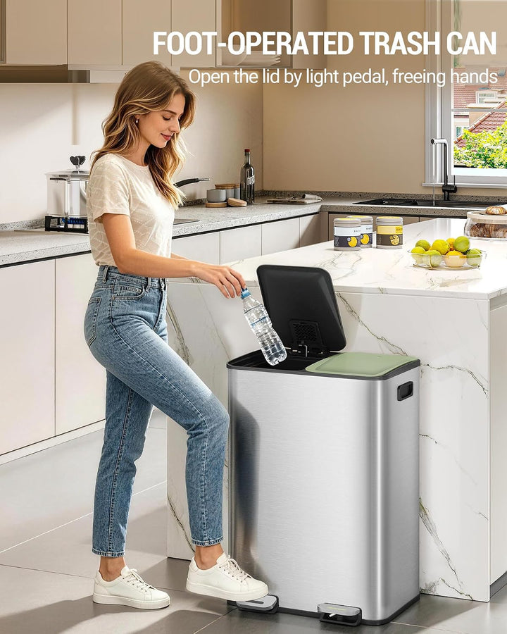 Hzuaneri Mülleimer Küche, 2 x 30 L, Mülltrennsystem 2 Fächer, Mülleimer mit Farbigem Soft-Close-Deck