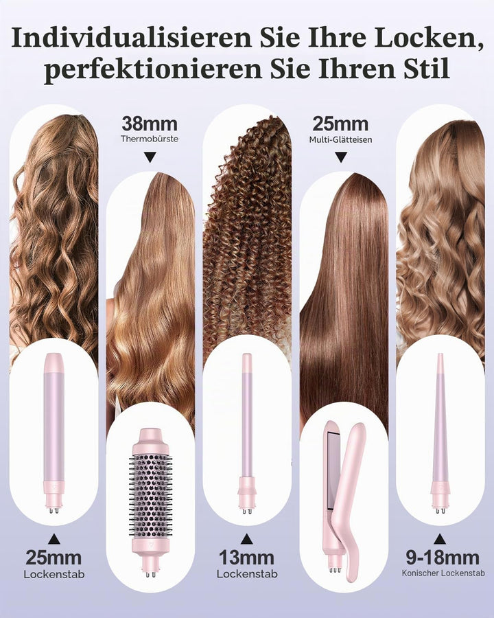 BESTOPE PRO Lockenstab, 5 in 1 Lockenstäbe Set mit Glätteisen, Thermobürste, 3 Keramische Lockeneise