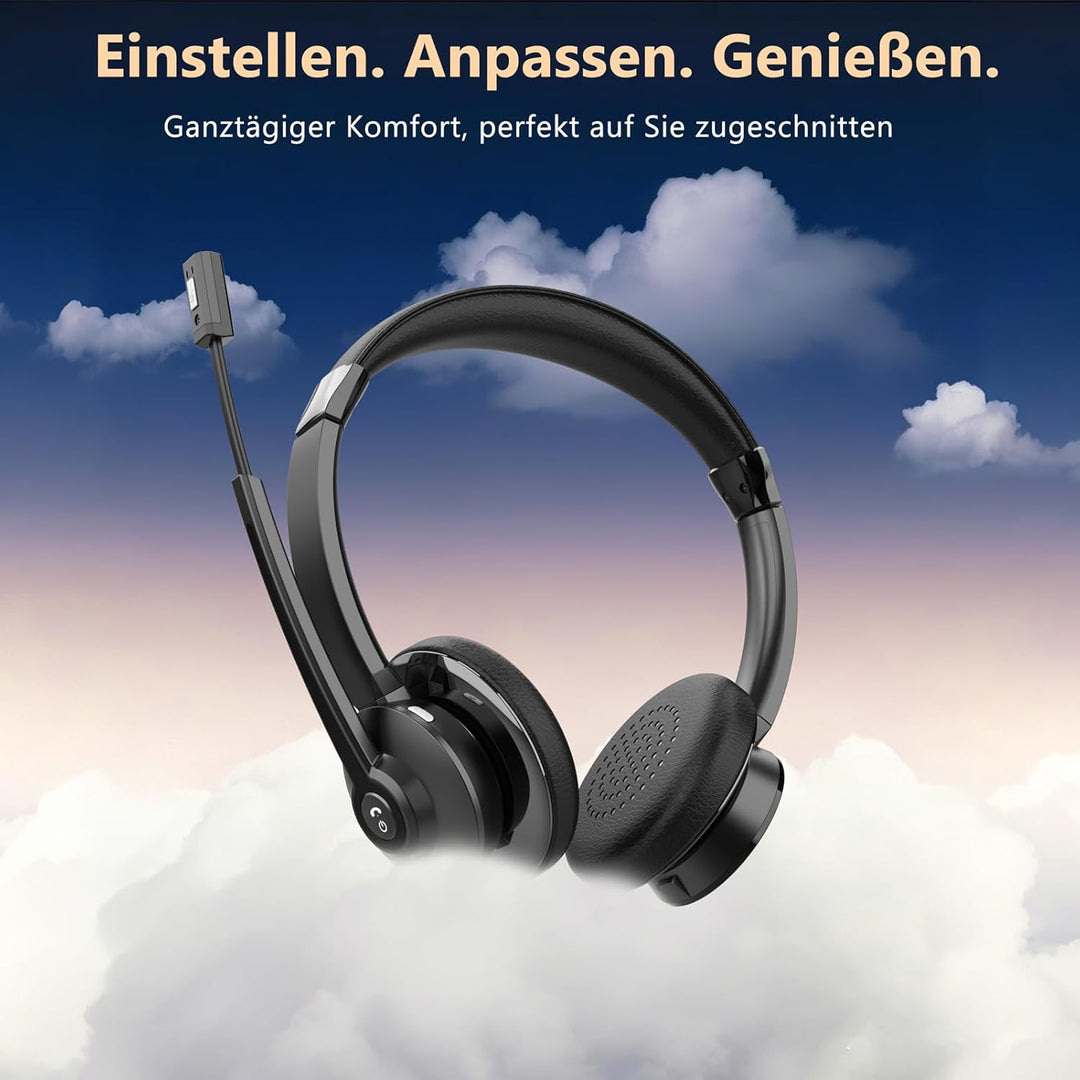 Earbay Bluetooth Headset mit Mikrofon, Kabelloses Headset mit Ladestation & USB Dongle, Kabellose mi