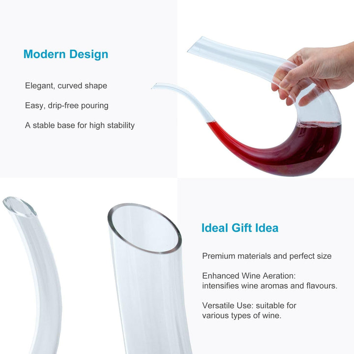Intirilife Wein Dekanter in U-Form aus Glas in Klar - 750 ml- Weinkaraffe, Rotwein Dekantierer, Wein