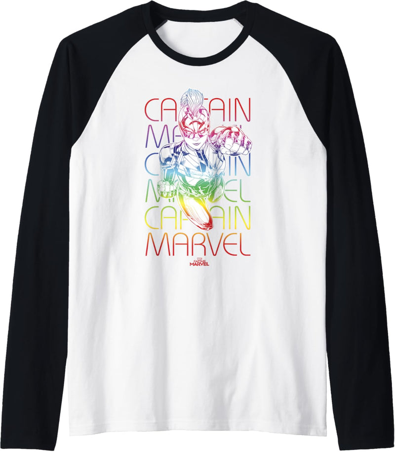 Captain Marvel Rainbow Text Stack Portrait Raglan