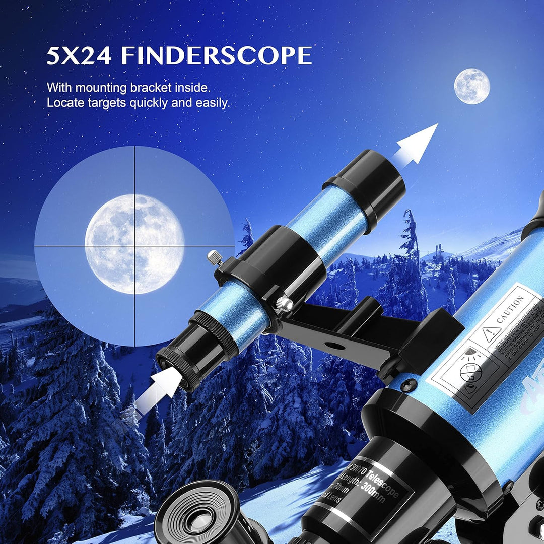 Aomekie Teleskop Kinder Einsteiger 70MM Teleskop Astronomie mit Smartphone Adapter Aluminium Stativ