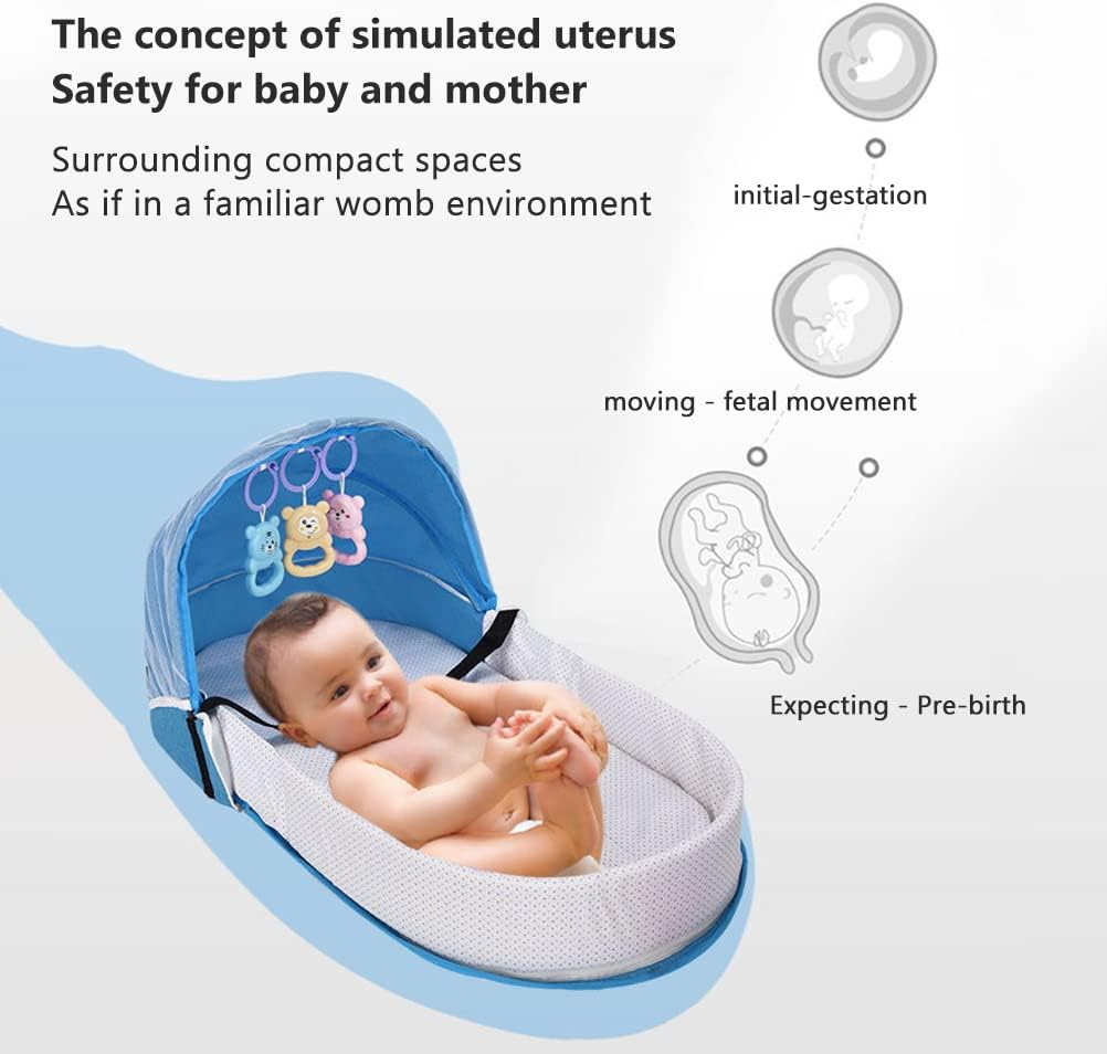 Upgrade Reise-Stubenwagen – faltbarer, tragbarer Stubenwagen mit Moskitonetz und Markise, im Bett-St