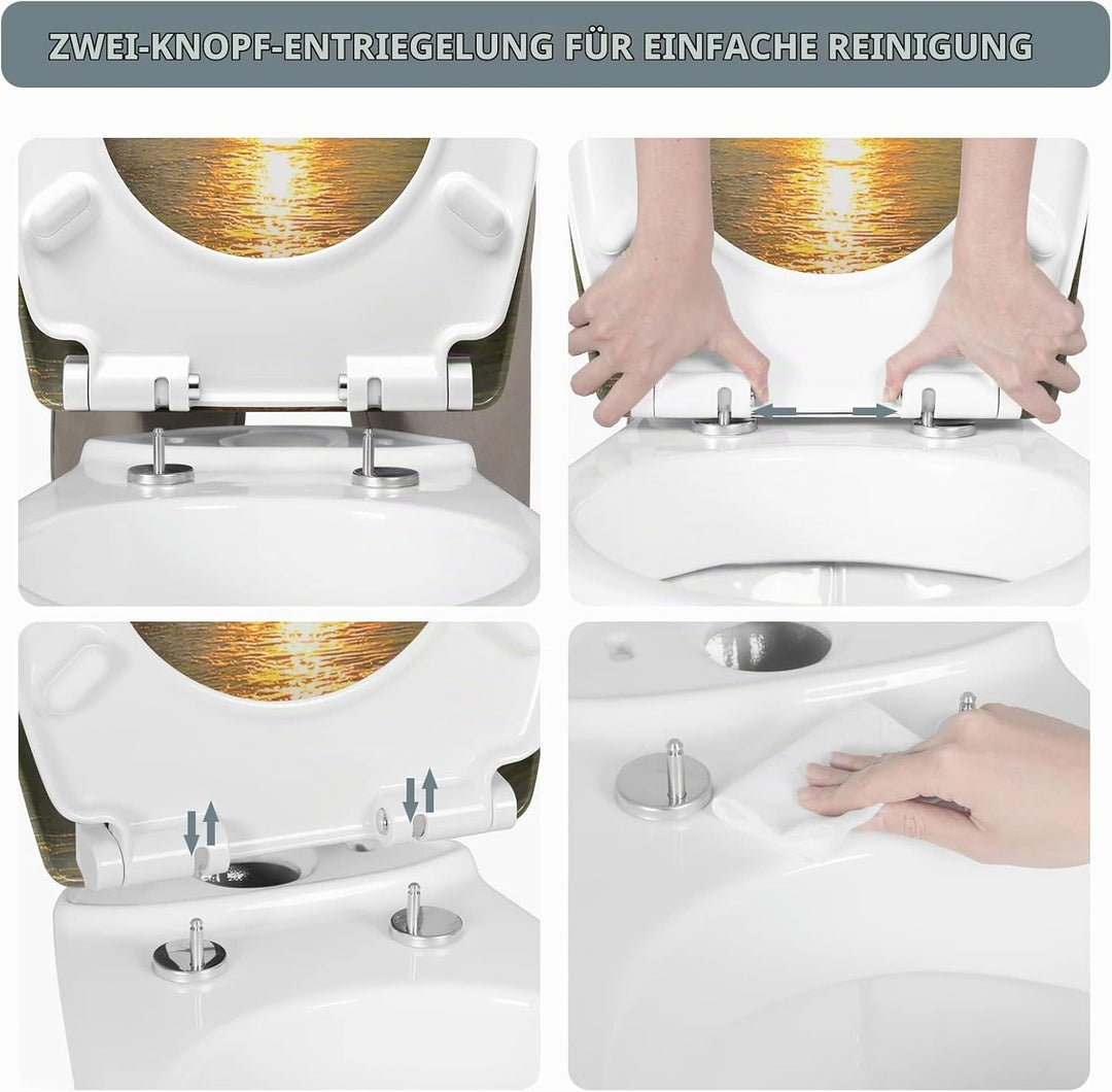 WOLTU WC Sitz mit Absenkautomatik,Toilettensitz Motiv,Klodeckel mit Quick-Release-Funktion und Antib