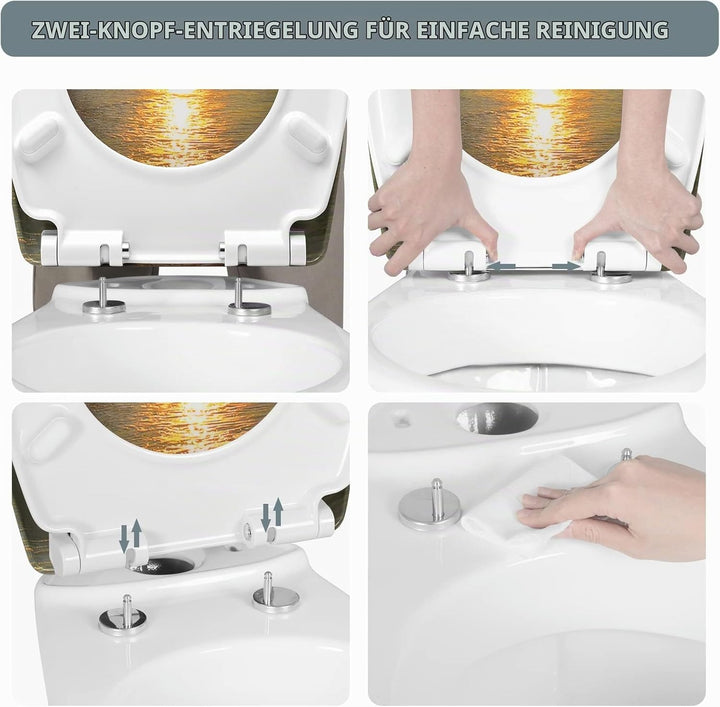 WOLTU WC Sitz mit Absenkautomatik,Toilettensitz Motiv,Klodeckel mit Quick-Release-Funktion und Antib