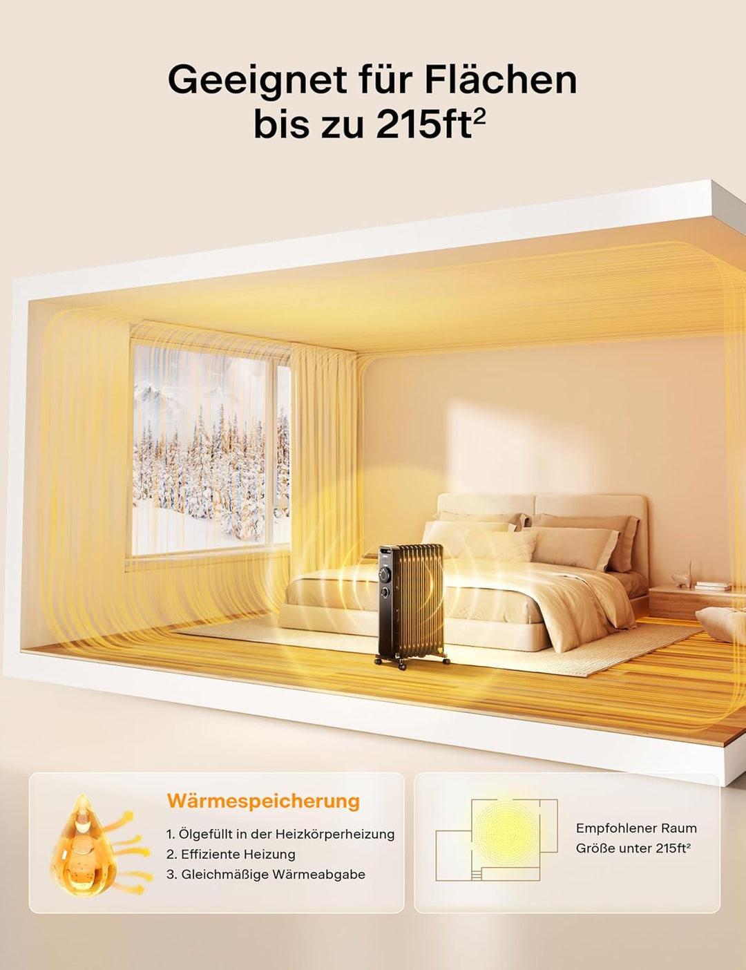 PELONIS Ölgefüllter Heizkörper mit einstellbarem Thermostat, Elektrischer Heizkörper mit 3 Wärmestuf