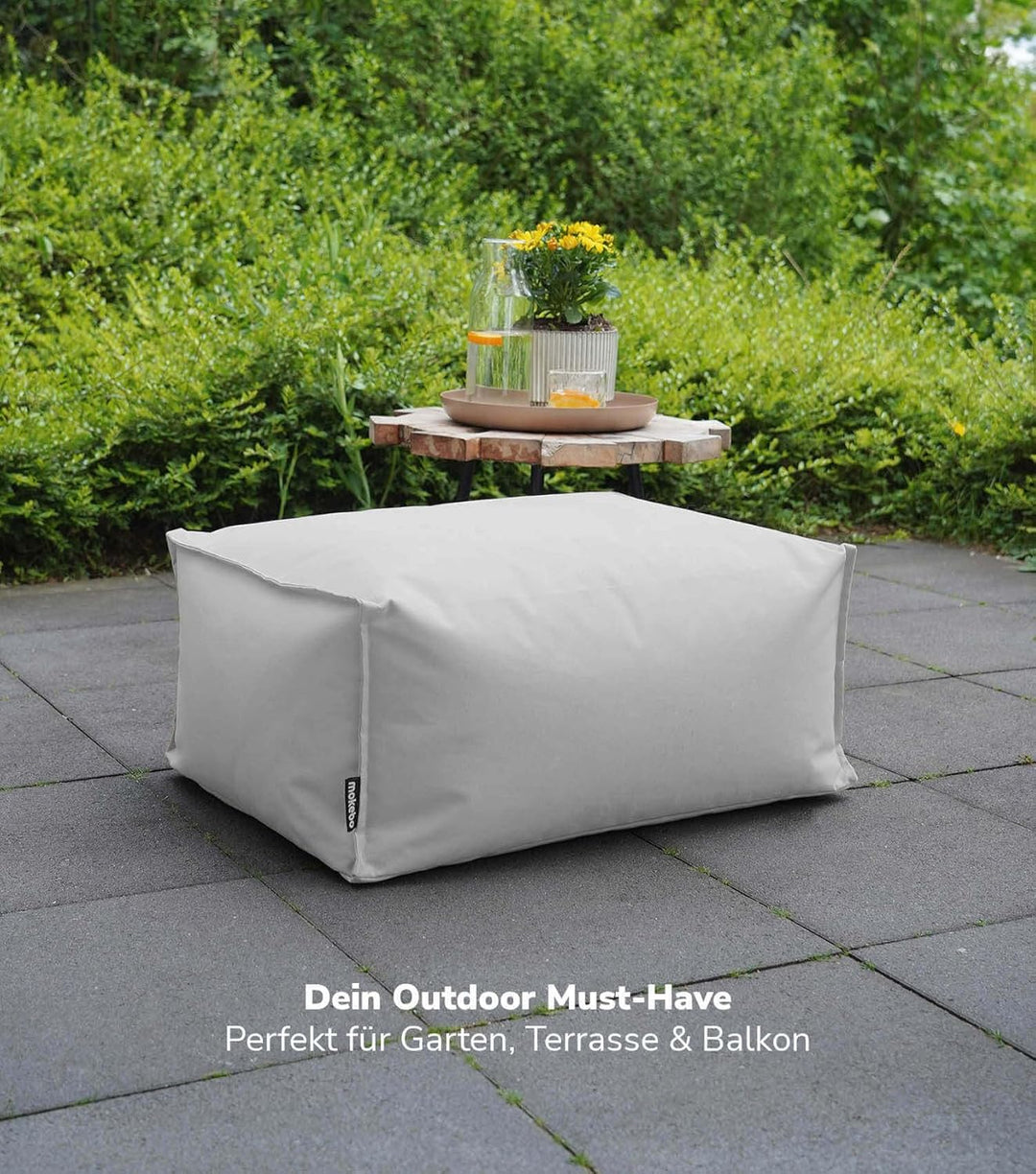 mokebo® Outdoor Pouf o. Hocker 65x55cm in Grau für Balkon & Garten 'Der Ruhepouf' Sitzhocker eckig,