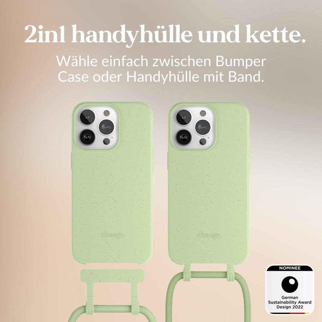 Woodcessories - Nachhaltige Handykette abnehmbar kompatibel mit iPhone 13 Pro Hülle mit Band grün -