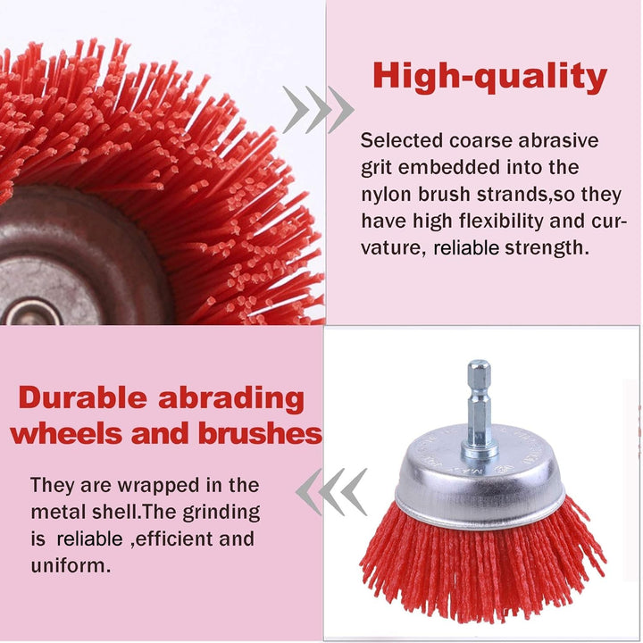 Rocaris 10 Pack Nylon Filament Abrasive Wire Brush Wheel & Cup Brush Set with 1/4 Inch Hex Shank, fo