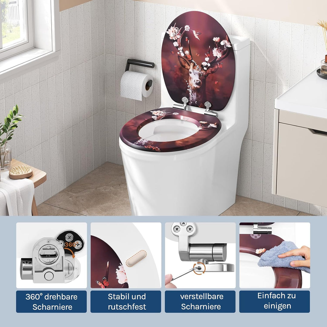 WOLTU Toilettendeckel mit Absenkautomatik Holz, Toilettensitz Klodeckel Klobrille WC Sitz O-Form mit
