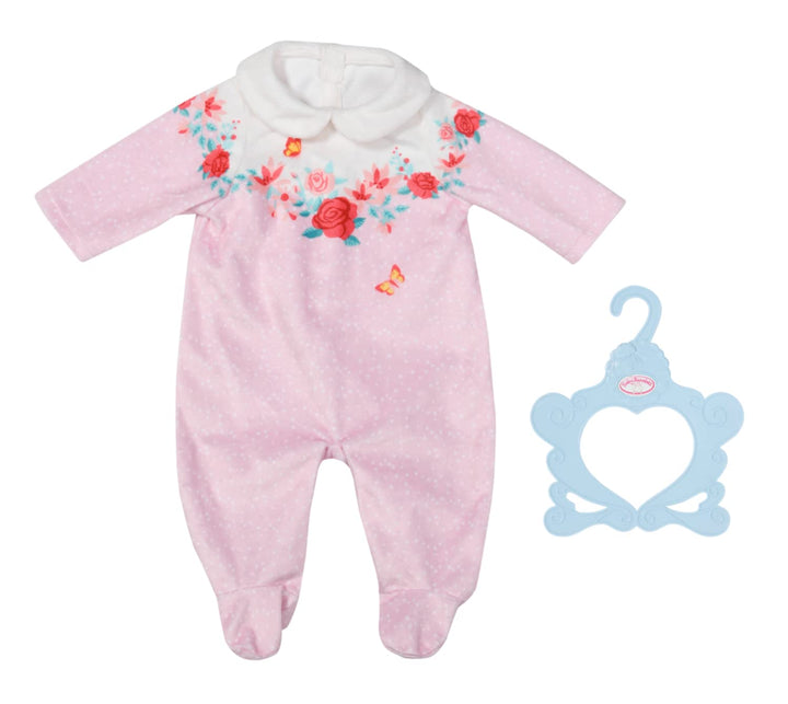 Baby Annabell Strampler, rosa Anzug mit Rosen-Details für 43 cm Puppen mit Kleiderbügel, 706817 Zapf