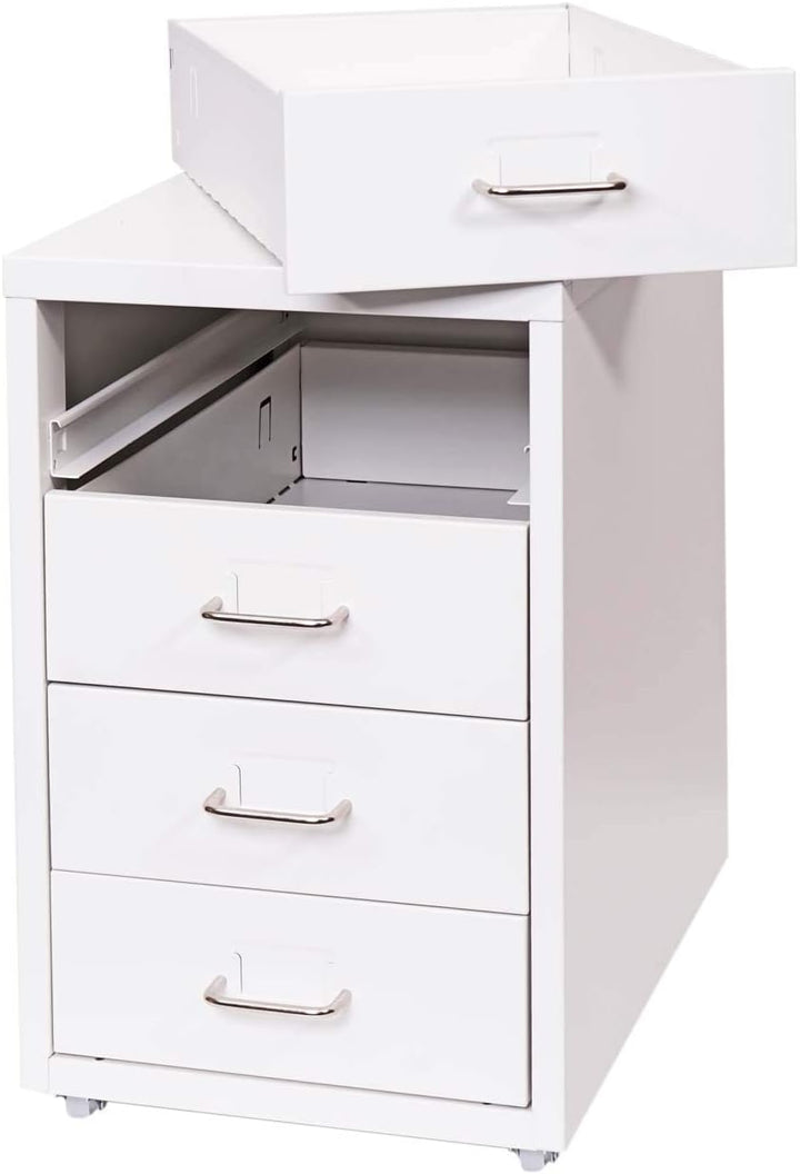 PROREGAL Rollcontainer Housten HxBxT 48x28x41cm 4 Schubladen Weiss Schubladenschrank Stahlschrank Bü