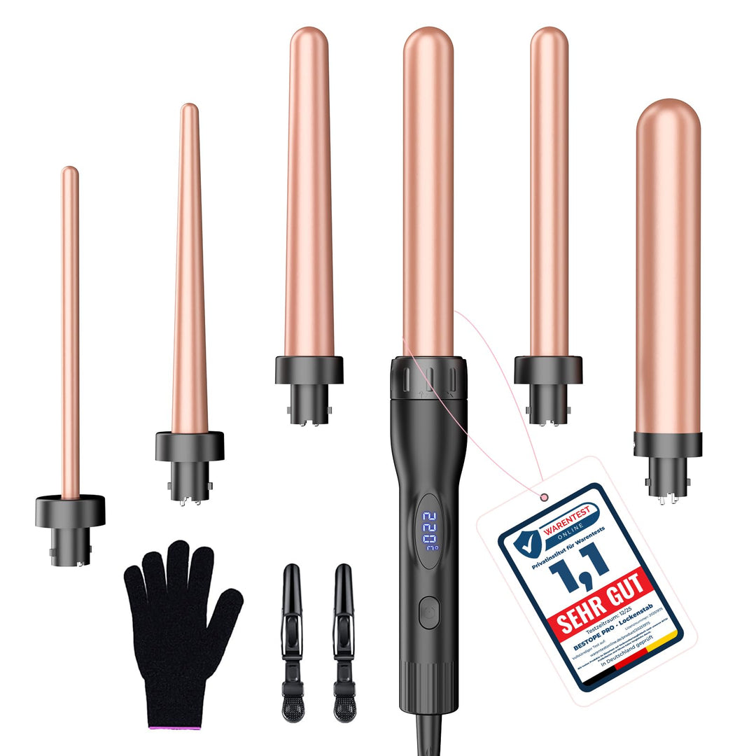 Lockenstab Grosse und Kleine Locken Set mit einstellbarer Temperatur - 6 in 1 Mit Verschiedenen Aufs