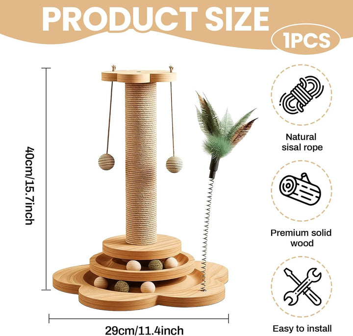 4 in 1 Katzenspielzeug, 46cm Kratzbaum für Katzen Sisal Kratzsäule Klein Kratzbaum mit Hängenden Bäl