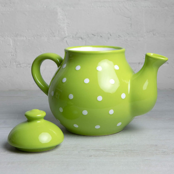 City to Cottage® - Teekanne für 4-6 Tassen | Grün und Weiss | Polka Dots | Handgemacht | Teekanne Ke