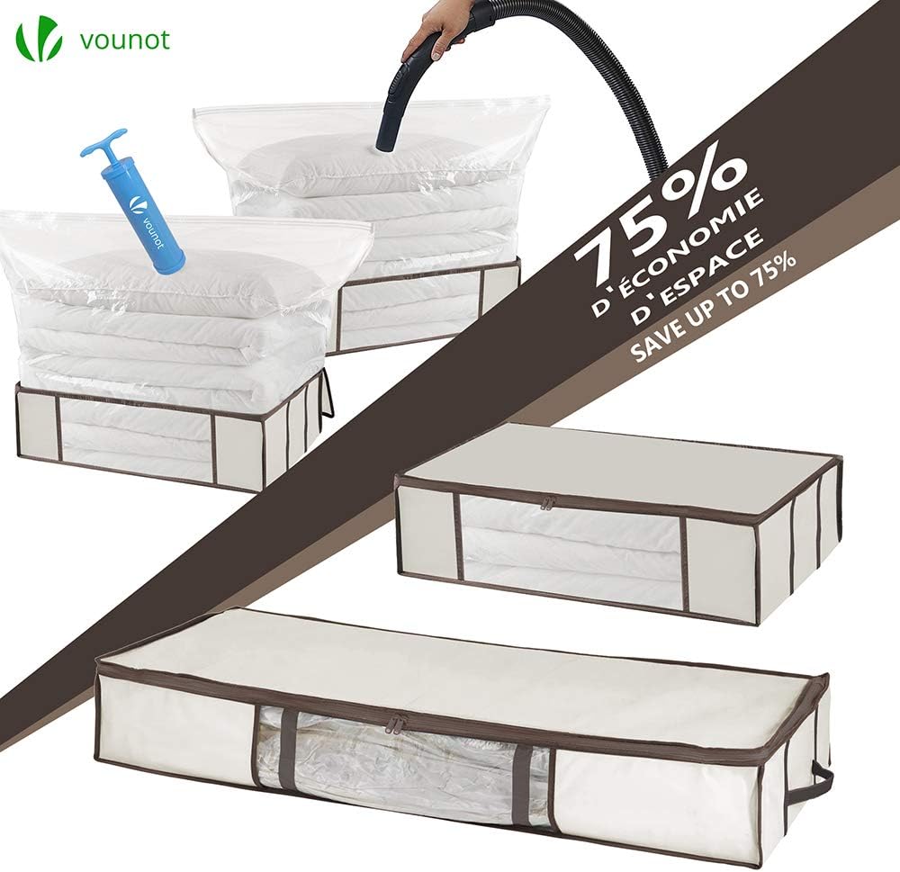 VOUNOT® 2 Stück Unterbett Aufbewahrungstasche mit Vakuumbeutel, Vakuum Aufbewahrungstasche mit Sicht