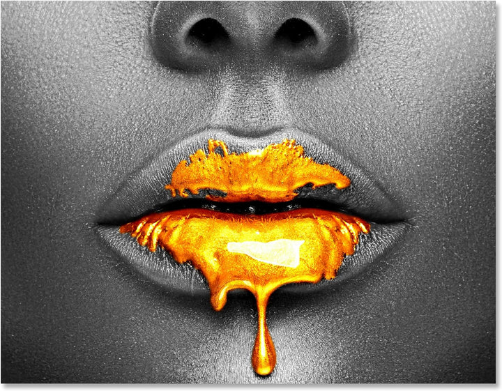 wandmotiv24 Leinwand-Bild Gold collection, Grösse 100x75cm, Querformat, Frau in Grau mit Gold auf de