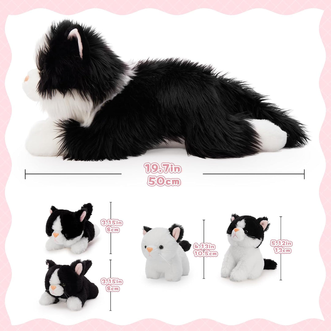 MorisMos 5 stücke Schwarz Katze Kuscheltier XXL Set, 50cm lang riesen Katze Kuscheltier mit Babys im