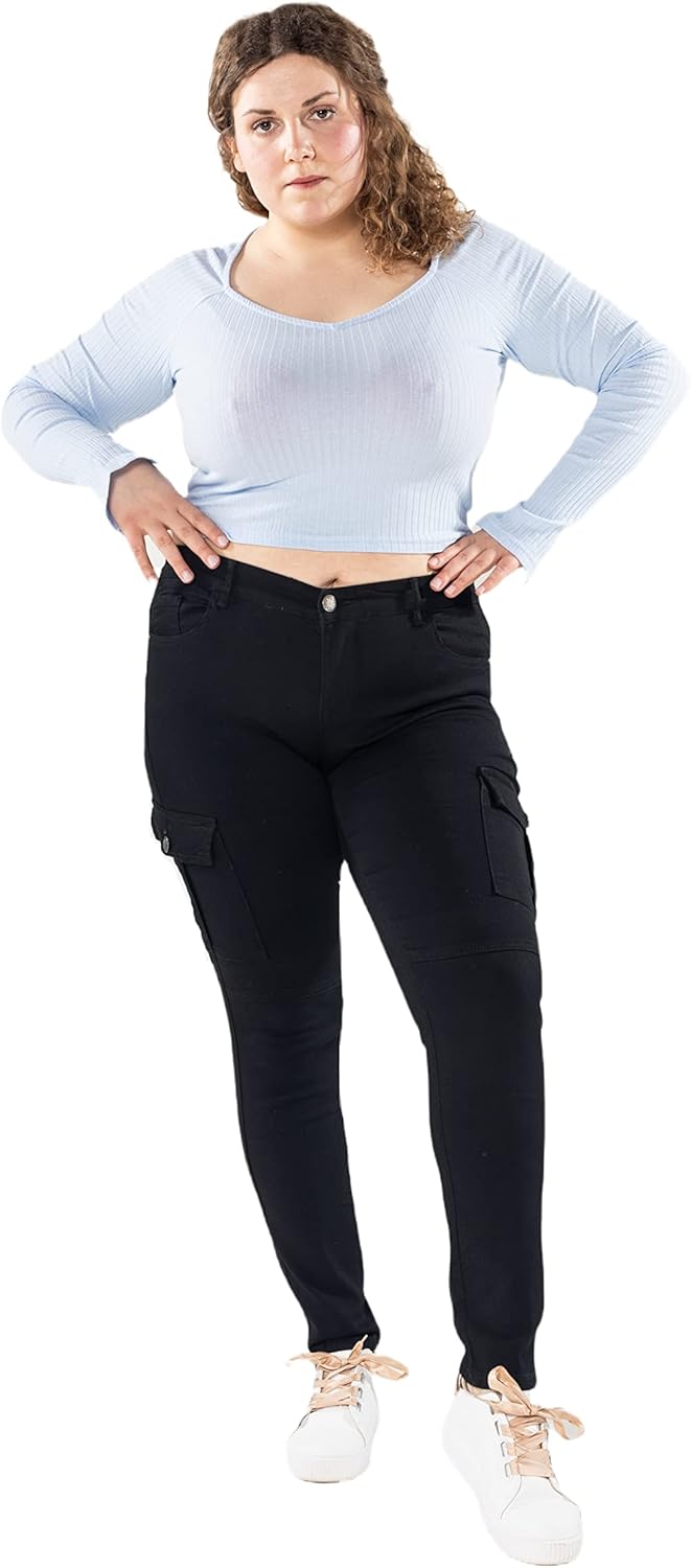 Nina Carter Damen Cargo Jeans grossen Grössen Stretchjeans Plus Size Jeanshosen Used-Look Denim Hose