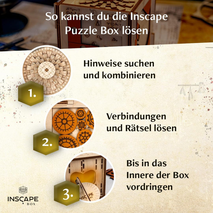 INSCAPE Da Vinci´s Marvel - Rätselbox Holz - Puzzle Box - Escape Room Spiel Erwachsene und Kinder -