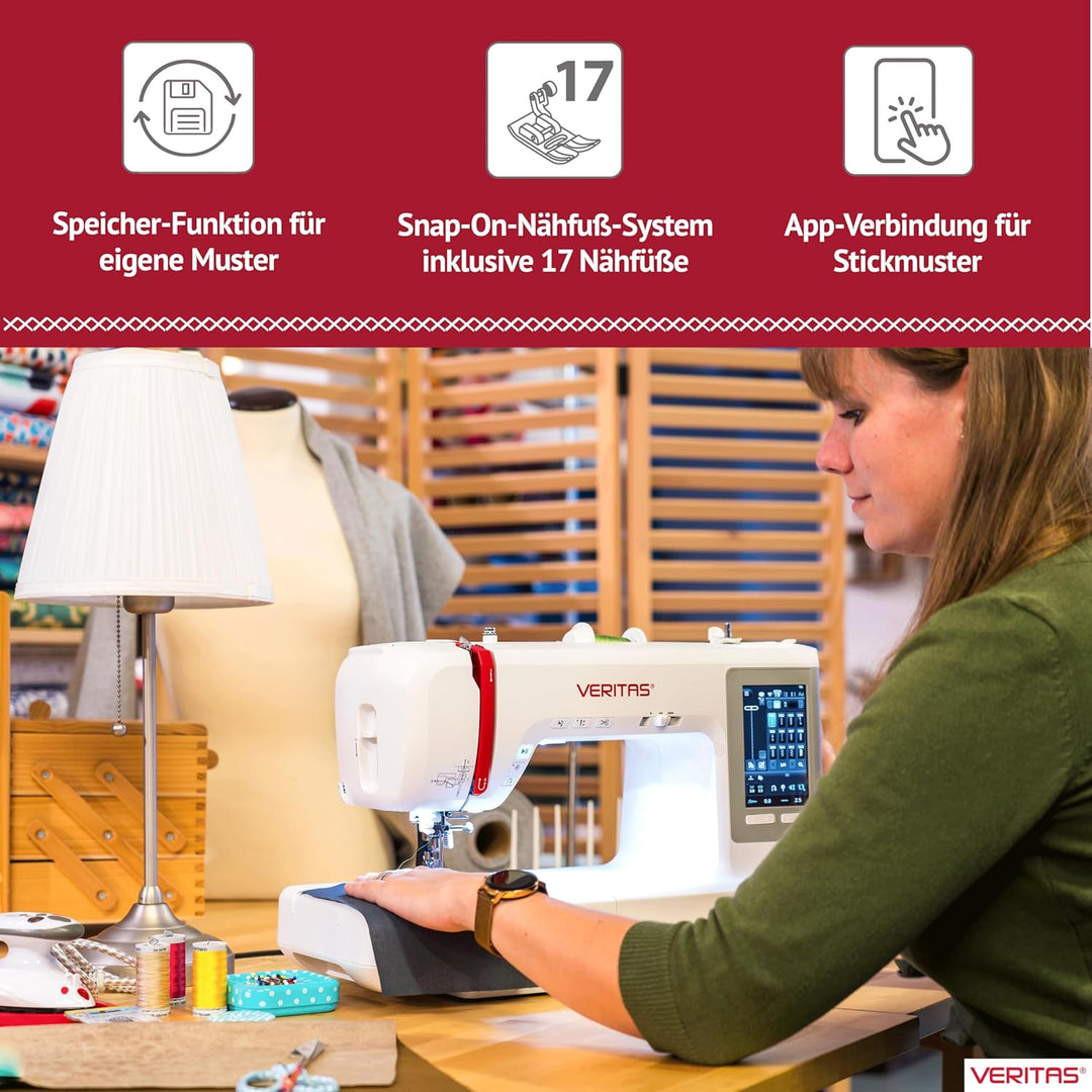 VERITAS Näh- und Stickmaschine Isabelle I Computer-Nähmaschine I 746 Programme inkl. Speicherfunktio