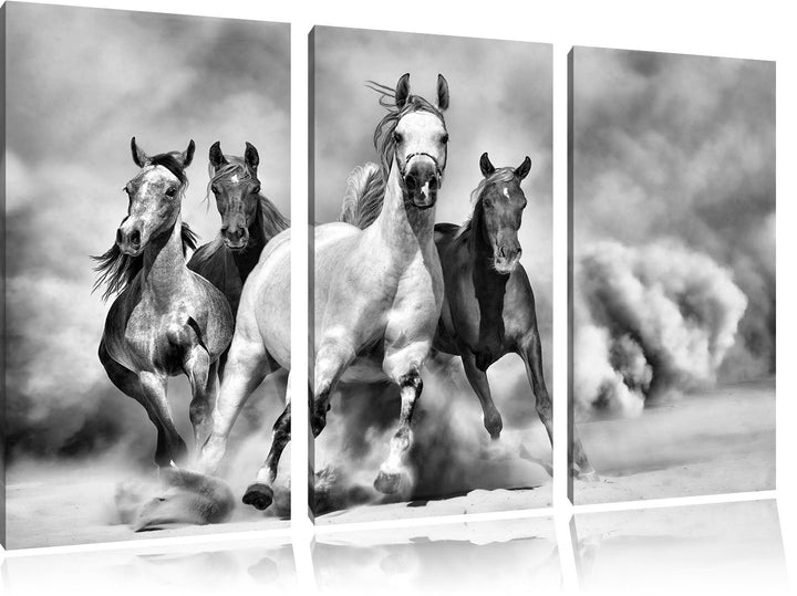 Pixxprint Western Pferde in Wüste als Leinwandbild/Grösse: 3 Teilig (120x80) cm/Wandbild/Kunstdruck/