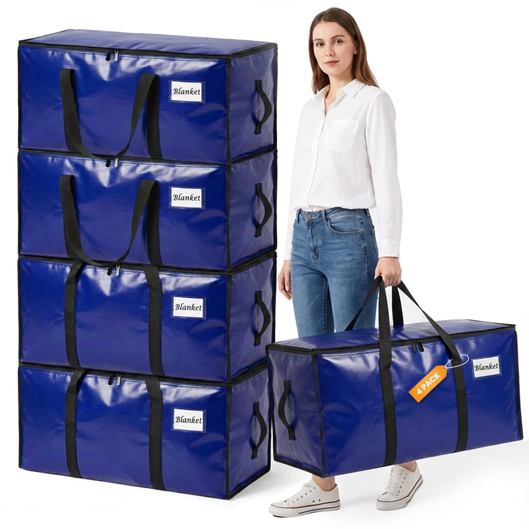 RICHER HOUSE 90L Grosse Aufbewahrungstasche Wasserdichte, 4 Stück Heavy-Duty Umzugstaschen mit Reiss